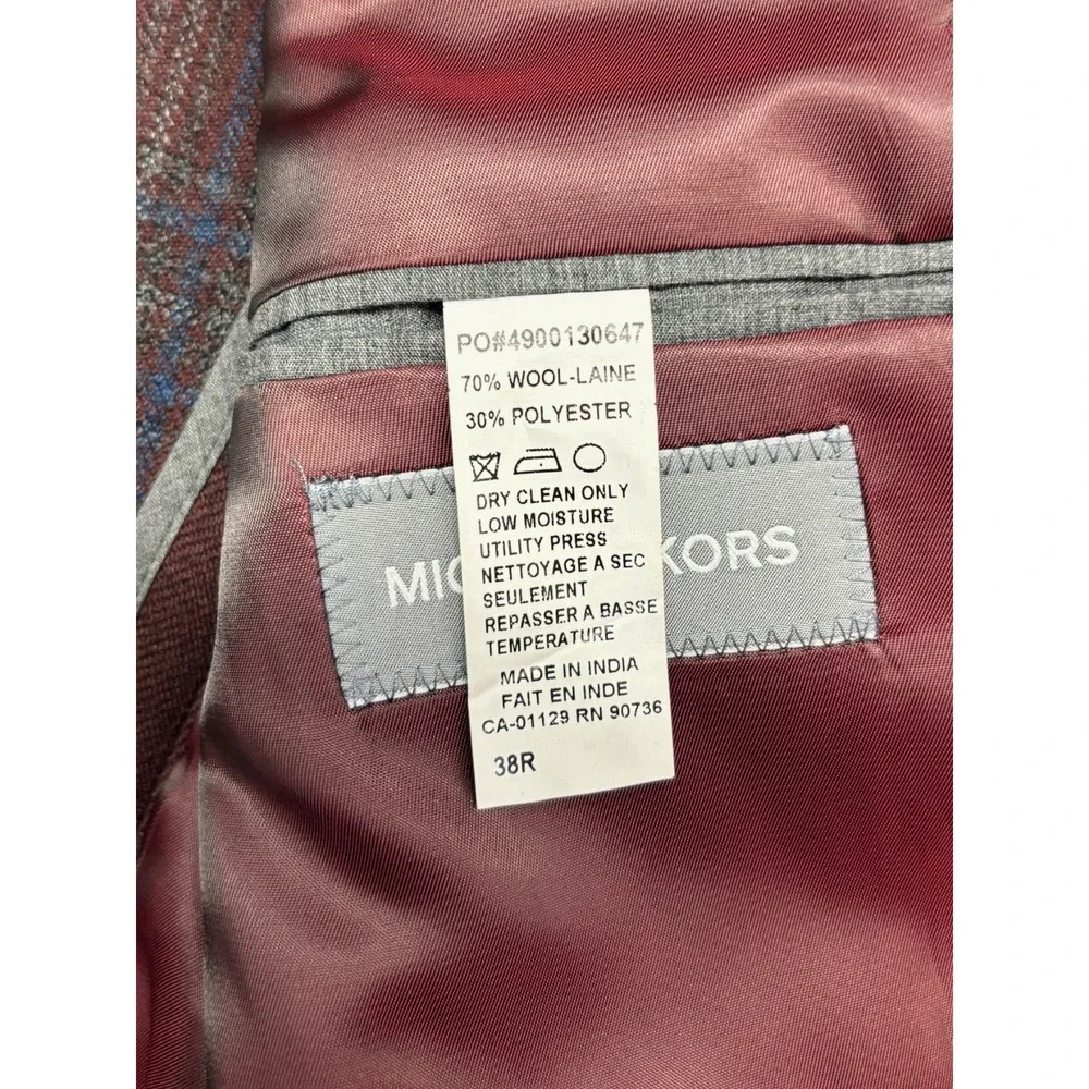 Michael Kors 38R Burgundy Gray Plaid Blazer Jacket Flannel Wool Sport Suit Coat